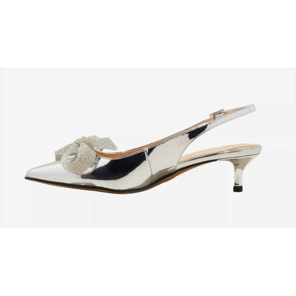 Women's Priscilla Rhinestone Bow Slingback Kitten Heels - A New Day Silver - Picture 2 of 5